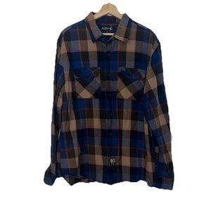 Gunther’s Plaid Flannel Plaid Blue & Brown Long Sleeve Button Down Sz. XXL